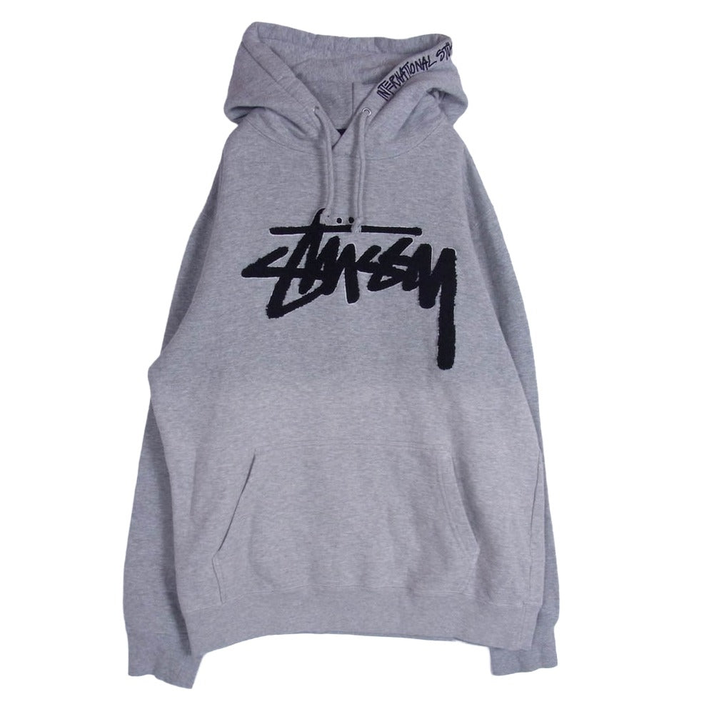 STUSSY ステューシー ボア ストック ロゴ ワッペン フーディー プルオーバー スウェット パーカー グレー系 M【中古】
