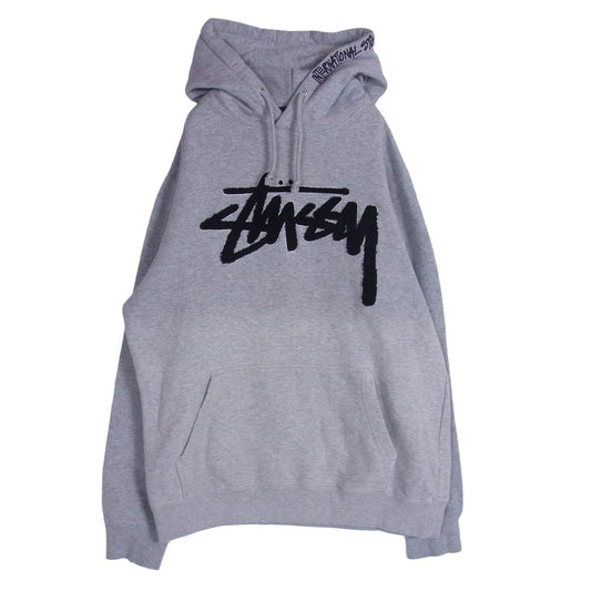 STUSSY ステューシー ボア ストック ロゴ ワッペン フーディー プルオーバー スウェット パーカー グレー系 M【中古】