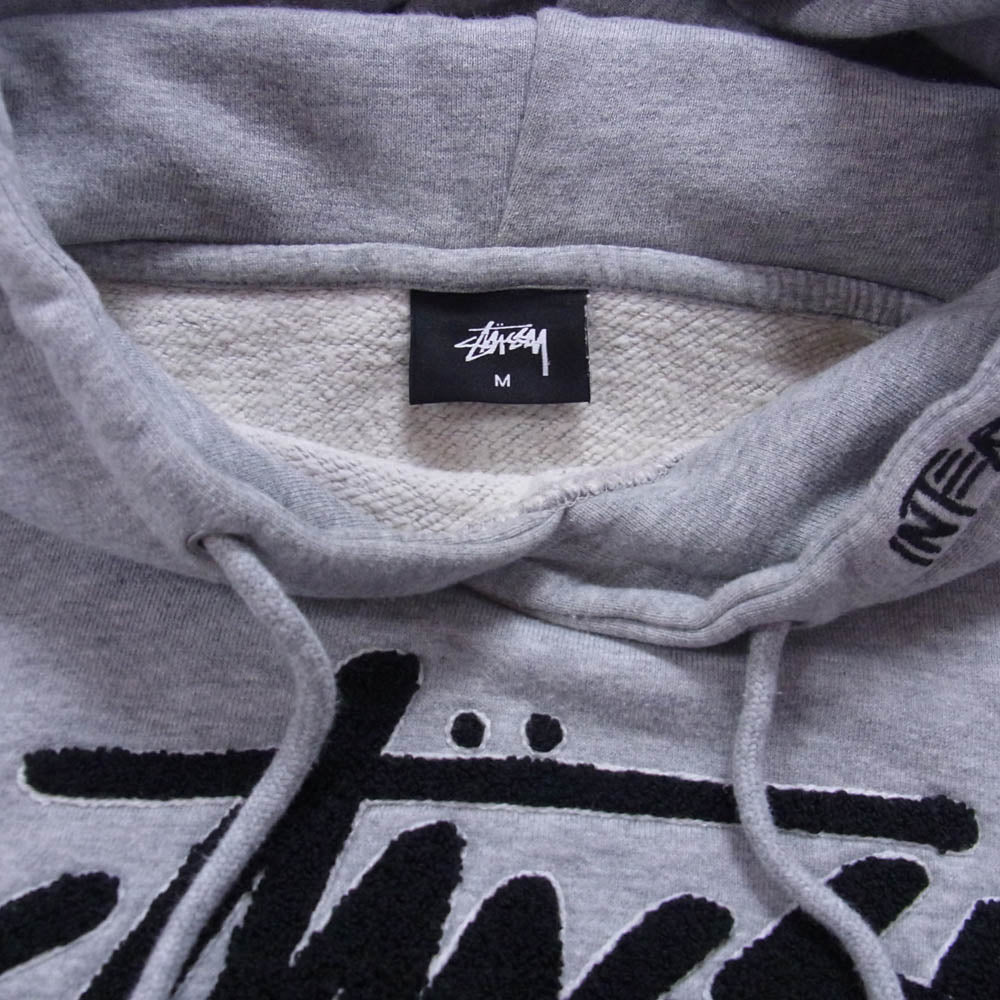 STUSSY ステューシー ボア ストック ロゴ ワッペン フーディー プルオーバー スウェット パーカー グレー系 M【中古】