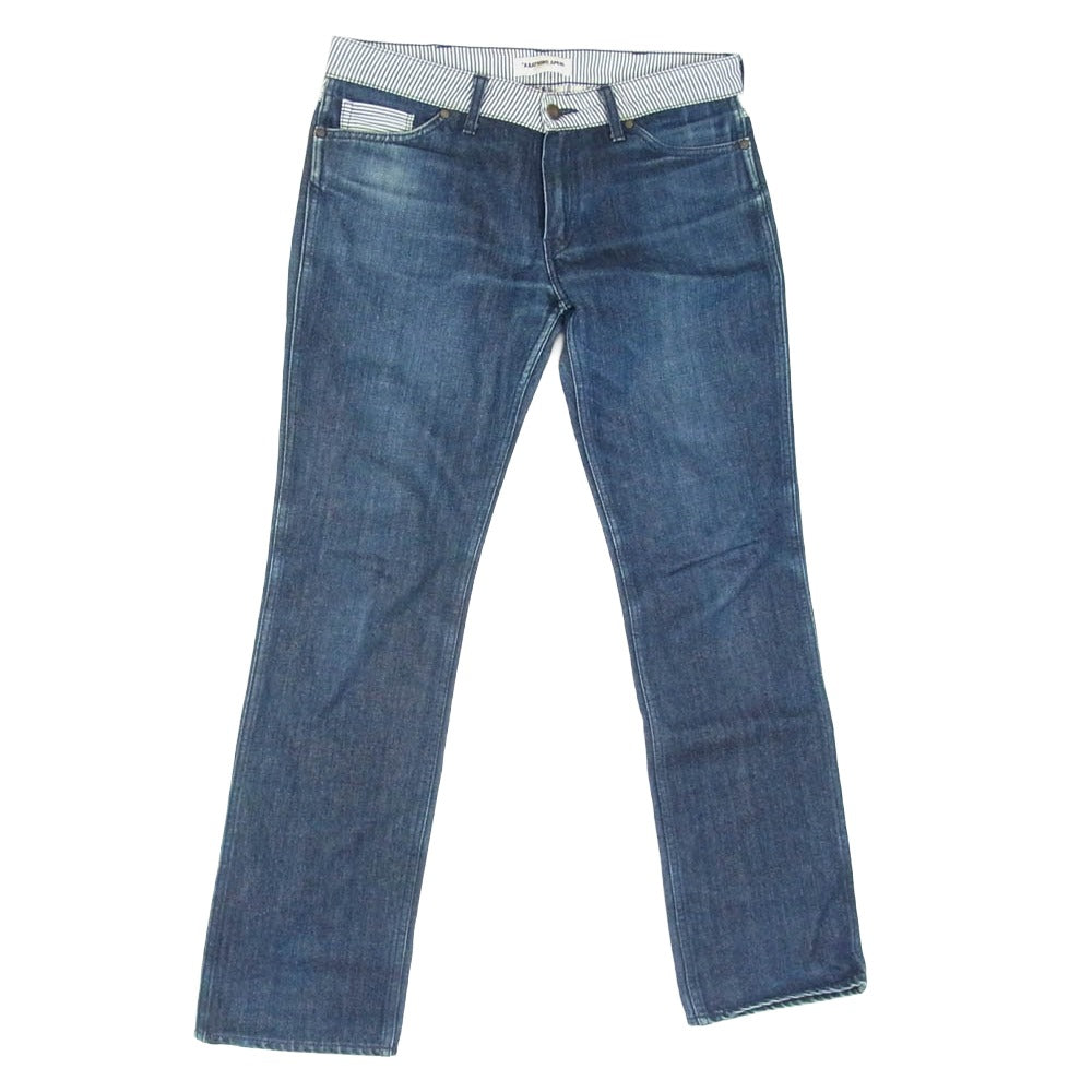 A BATHING APE アベイシングエイプ ヒッコリー インディゴ バックポケット レザーパッチ デニム パンツ インディゴブルー系 S【中古】