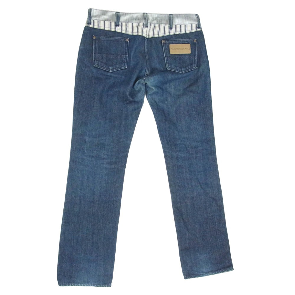 A BATHING APE アベイシングエイプ ヒッコリー インディゴ バックポケット レザーパッチ デニム パンツ インディゴブルー系 S【中古】