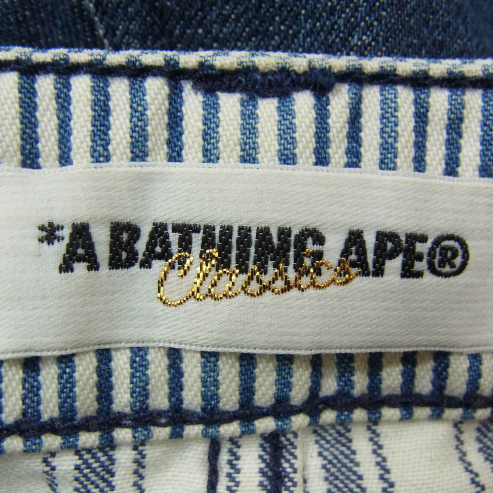 A BATHING APE アベイシングエイプ ヒッコリー インディゴ バックポケット レザーパッチ デニム パンツ インディゴブルー系 S【中古】
