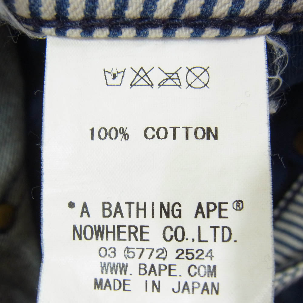 A BATHING APE アベイシングエイプ ヒッコリー インディゴ バックポケット レザーパッチ デニム パンツ インディゴブルー系 S【中古】