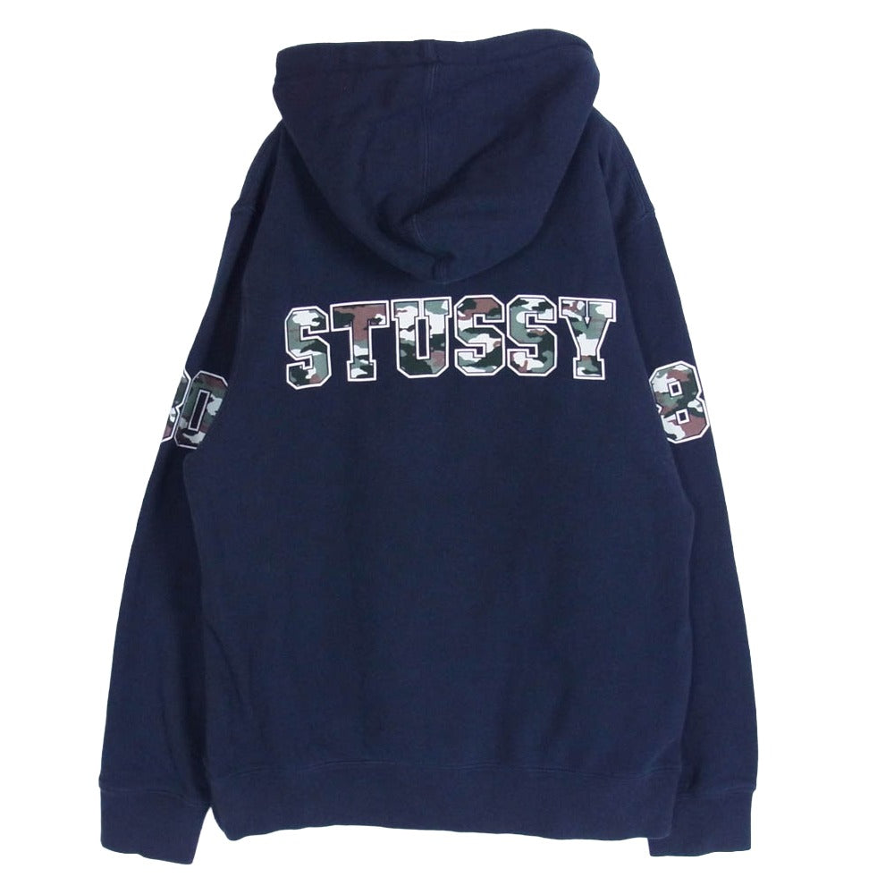 STUSSY ステューシー 【フェイクバスターズ鑑定済】 迷彩 Sロゴ プルオーバー フーディー パーカー ネイビー系 M【中古】