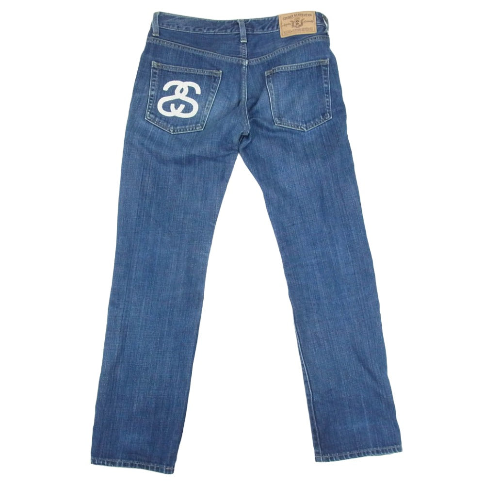STUSSY ステューシー ROUGH RUGGED WORKGEAR DENIM ロゴ ラフ アンド ラゲット バックポケット SSロゴプリント ワークギア デニム パンツ インディゴブルー系 26【中古】