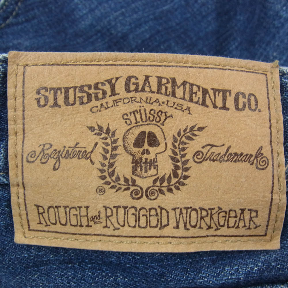 STUSSY ステューシー ROUGH RUGGED WORKGEAR DENIM ロゴ ラフ アンド ラゲット バックポケット SSロゴプリント ワークギア デニム パンツ インディゴブルー系 26【中古】
