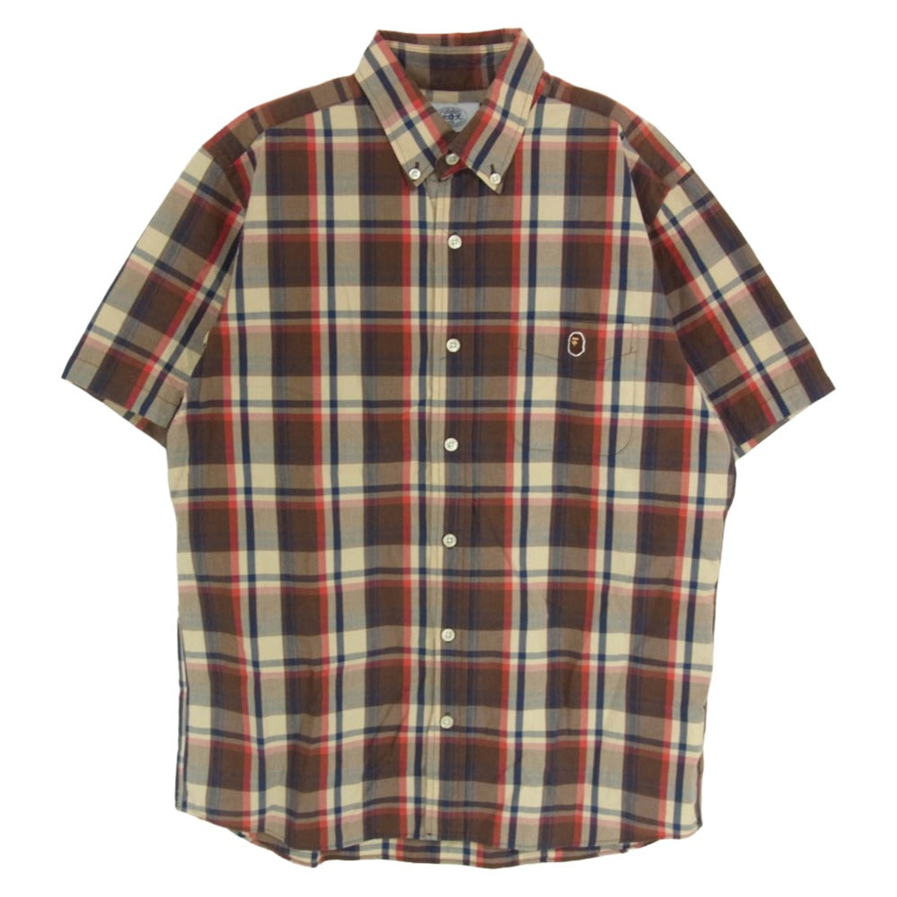 A BATHING APE アベイシングエイプ ボタンダウン チェック柄 半袖 シャツ ブラウン系 XL【中古】