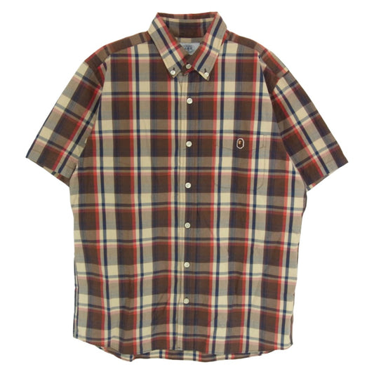 A BATHING APE アベイシングエイプ ボタンダウン チェック柄 半袖 シャツ ブラウン系 XL【中古】