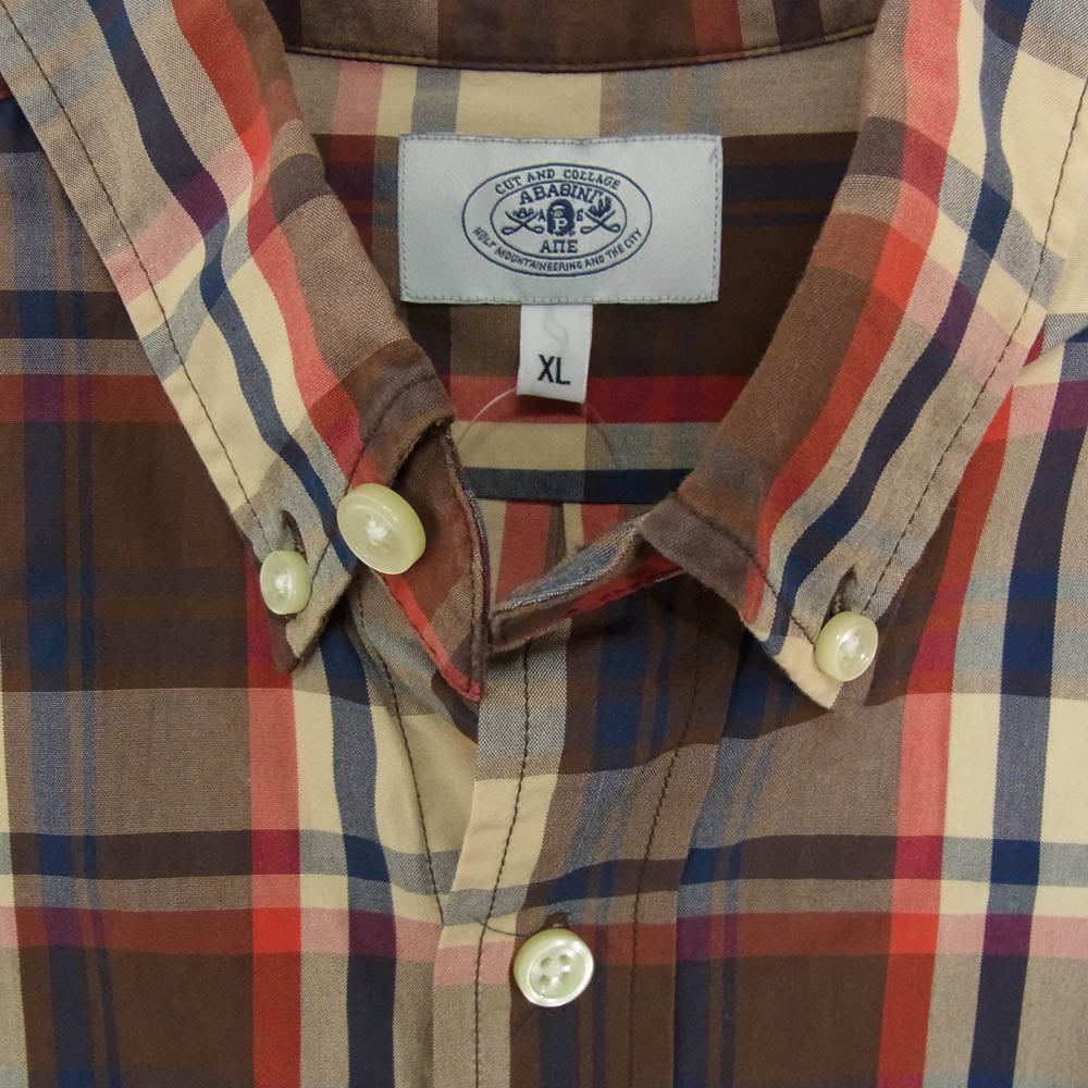 A BATHING APE アベイシングエイプ ボタンダウン チェック柄 半袖 シャツ ブラウン系 XL【中古】
