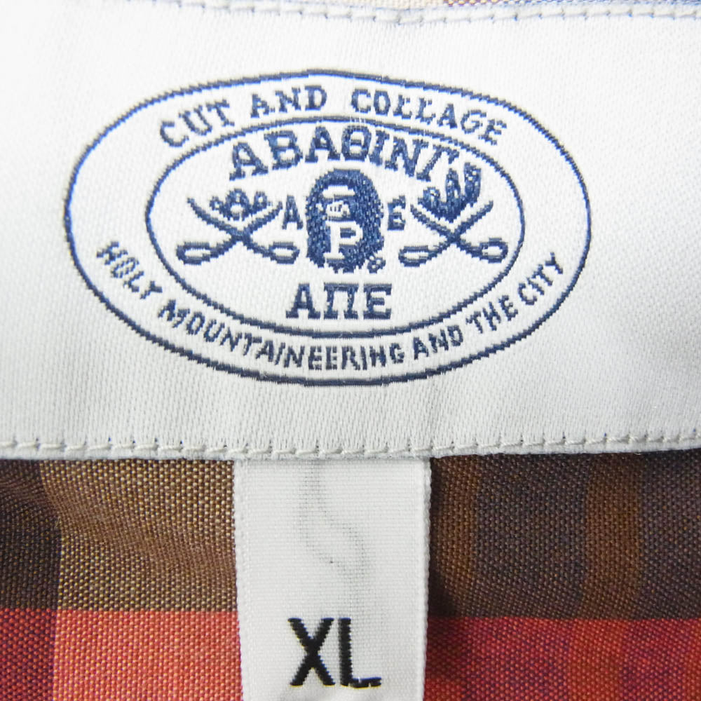 A BATHING APE アベイシングエイプ ボタンダウン チェック柄 半袖 シャツ ブラウン系 XL【中古】