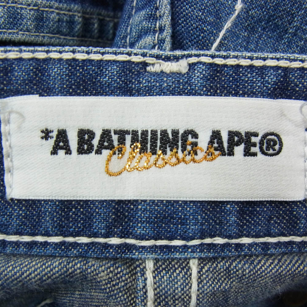 A BATHING APE アベイシングエイプ BAPSTA バックスター 刺繍 インディゴ デニム ワーク パンツ インディゴブルー系 S【中古】