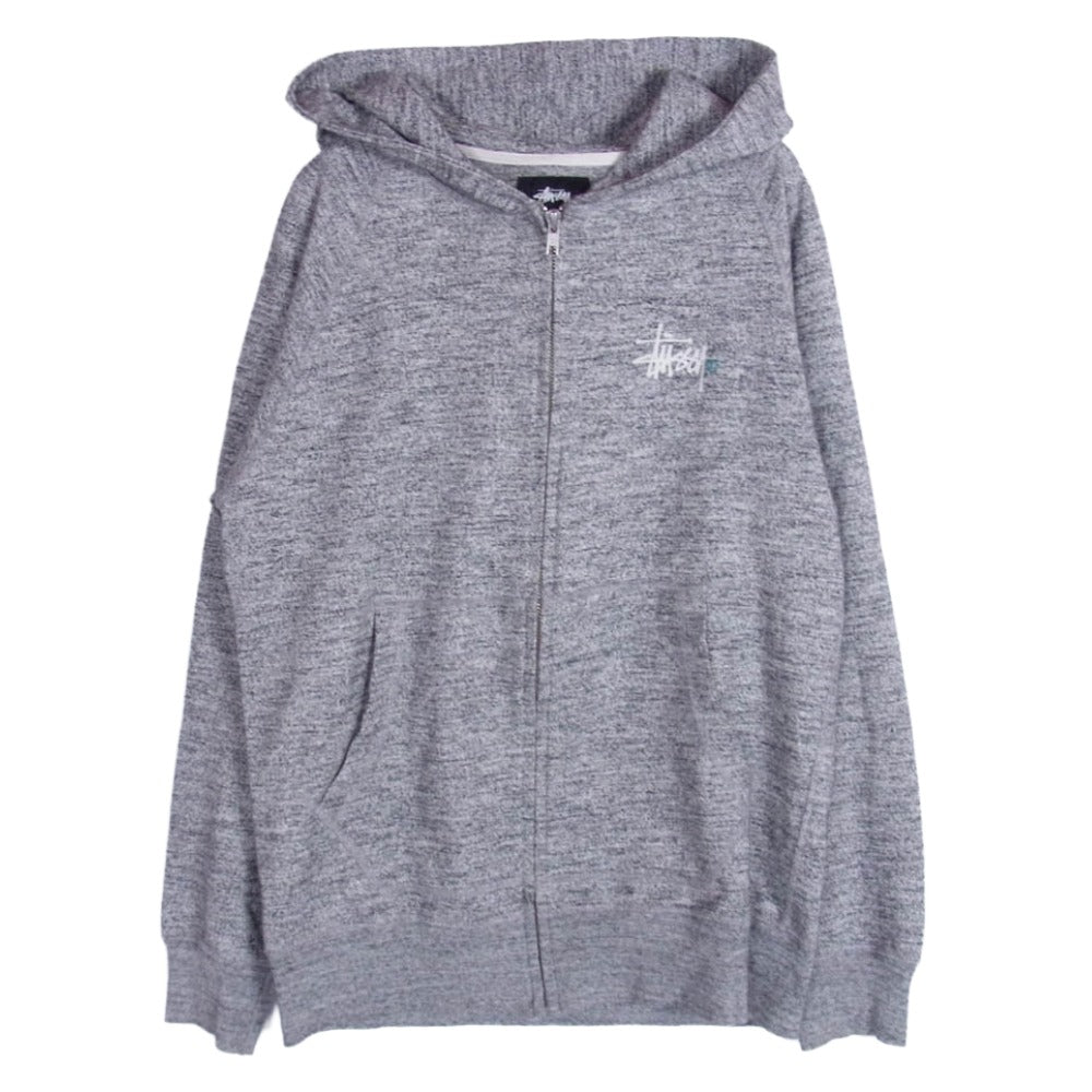 STUSSY ステューシー 両面 フロッキープリント ストックロゴ フーディー ジップアップ スウェット パーカー グレー系 S【中古】