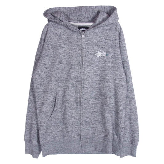 STUSSY ステューシー 両面 フロッキープリント ストックロゴ フーディー ジップアップ スウェット パーカー グレー系 S【中古】