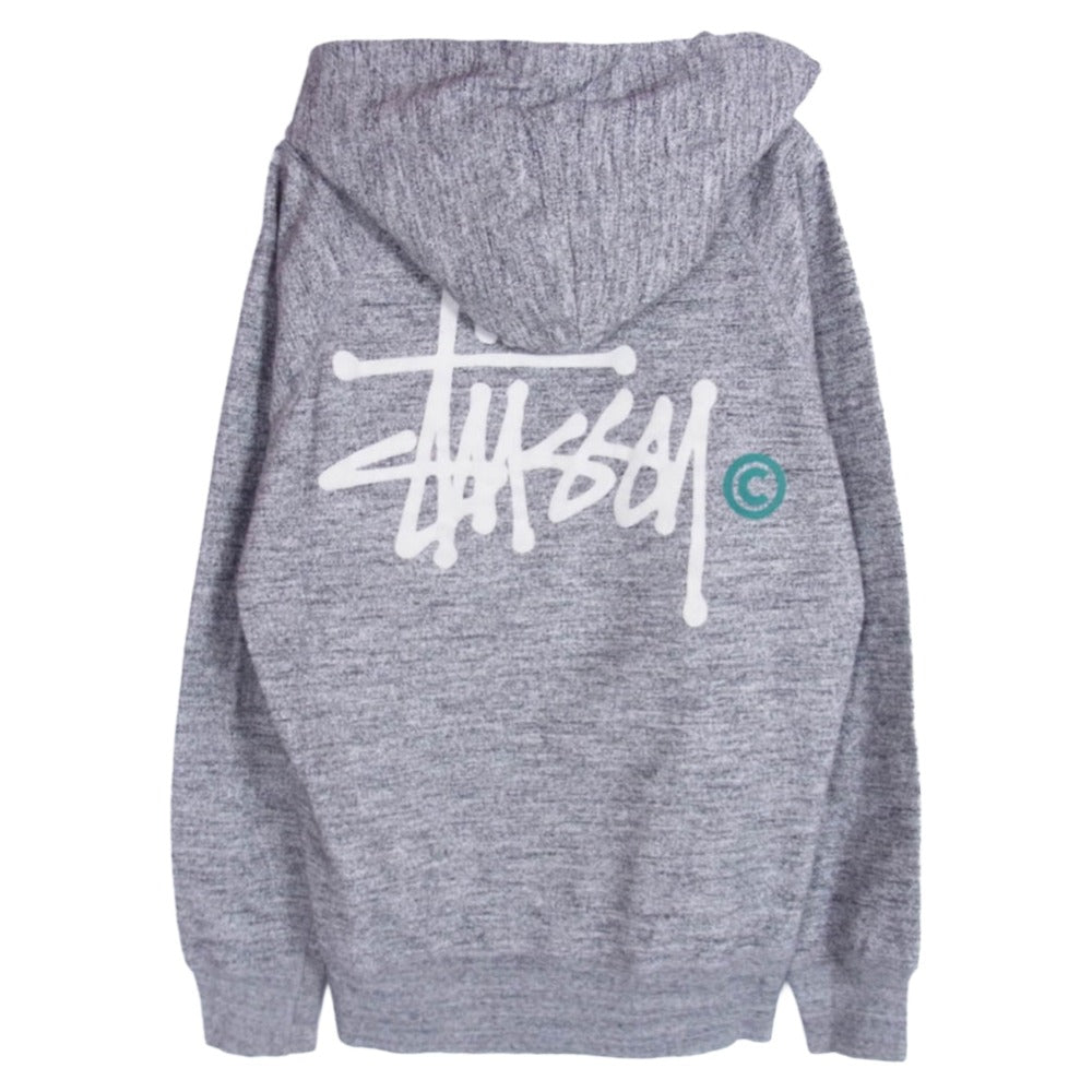 STUSSY ステューシー 両面 フロッキープリント ストックロゴ フーディー ジップアップ スウェット パーカー グレー系 S【中古】