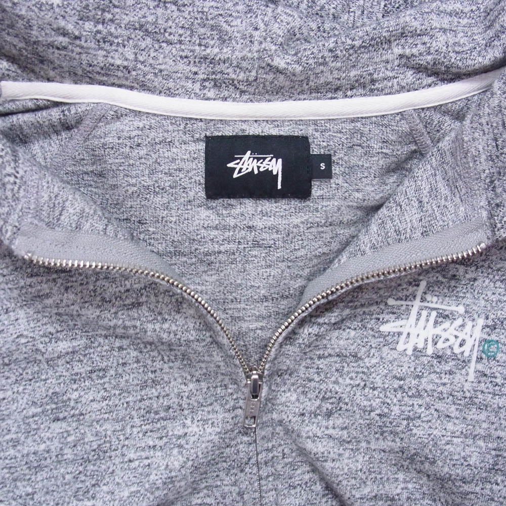 STUSSY ステューシー 両面 フロッキープリント ストックロゴ フーディー ジップアップ スウェット パーカー グレー系 S【中古】