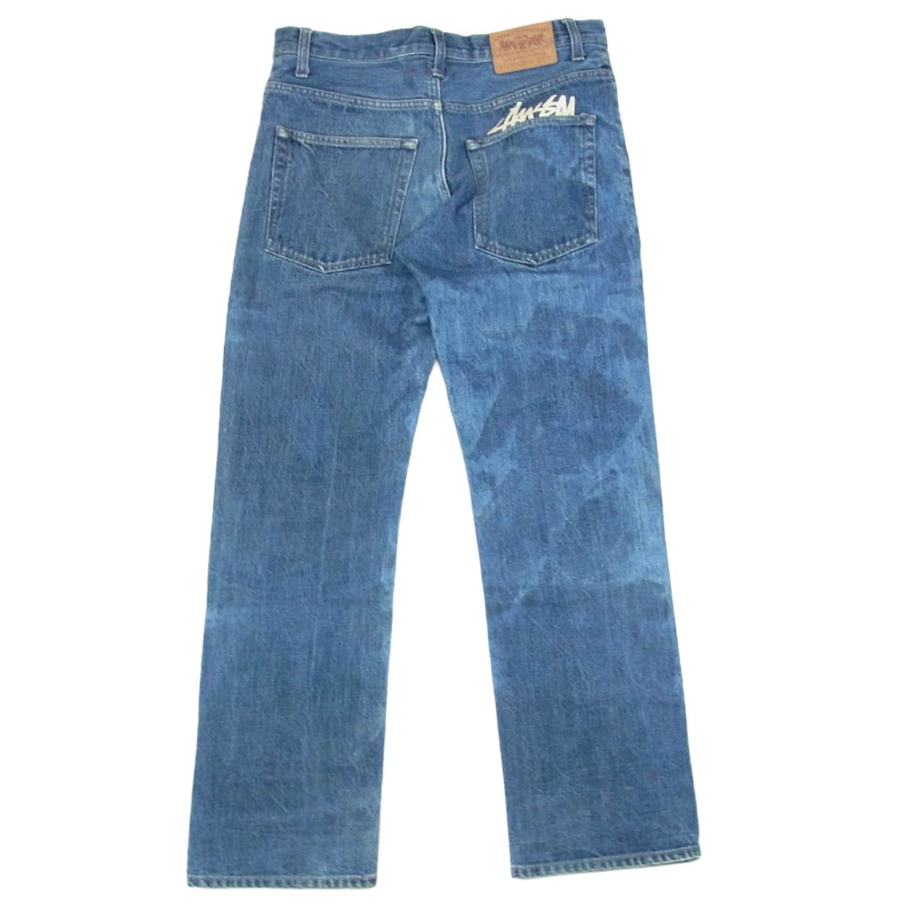STUSSY ステューシー ROUGH RUGGED DENIM ラフ アンド ラゲット バックポケット ストックロゴ デニム パンツ インディゴブルー系 28【中古】