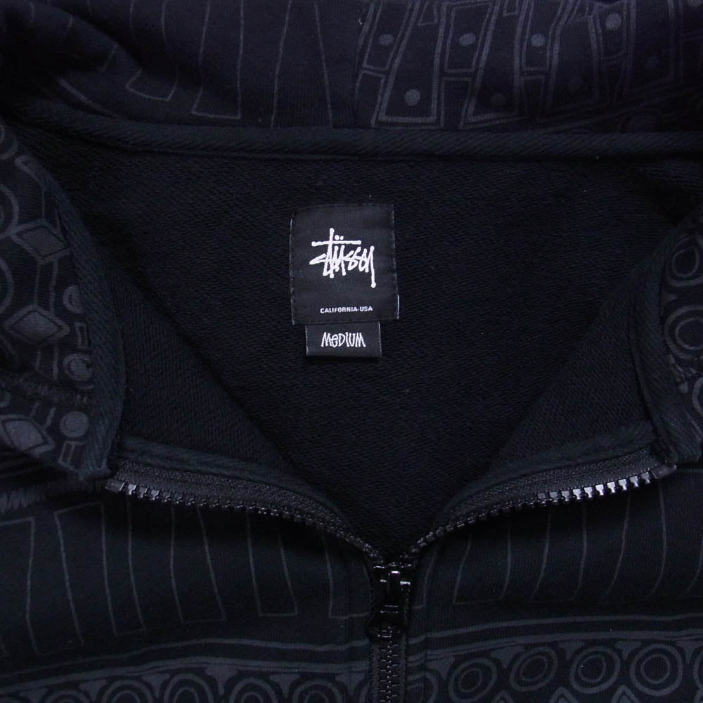 STUSSY ステューシー ストックロゴ 総柄トムトム柄 ジップ アップ フーディー パーカー ブラック系 M【中古】