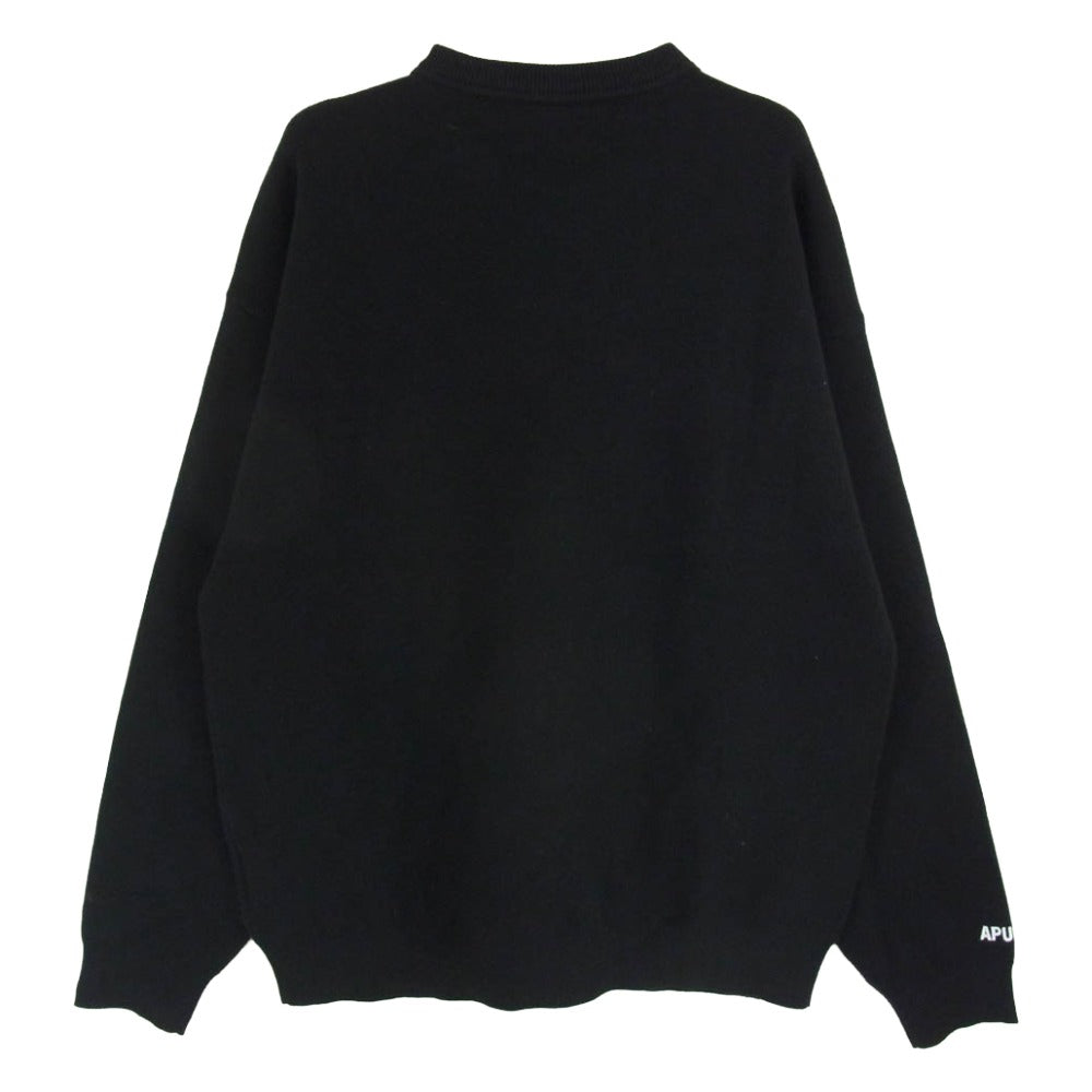 A BATHING APE アベイシングエイプ AAPKNMB370XXN 【フェイクバスターズ鑑定済】AAPENOW moonface logo crew neck knit pullover エーエイプ ナウ ムーンフェイス ロゴ クルーネック ニット プルオーバー セーター ブラック系 L【中古】
