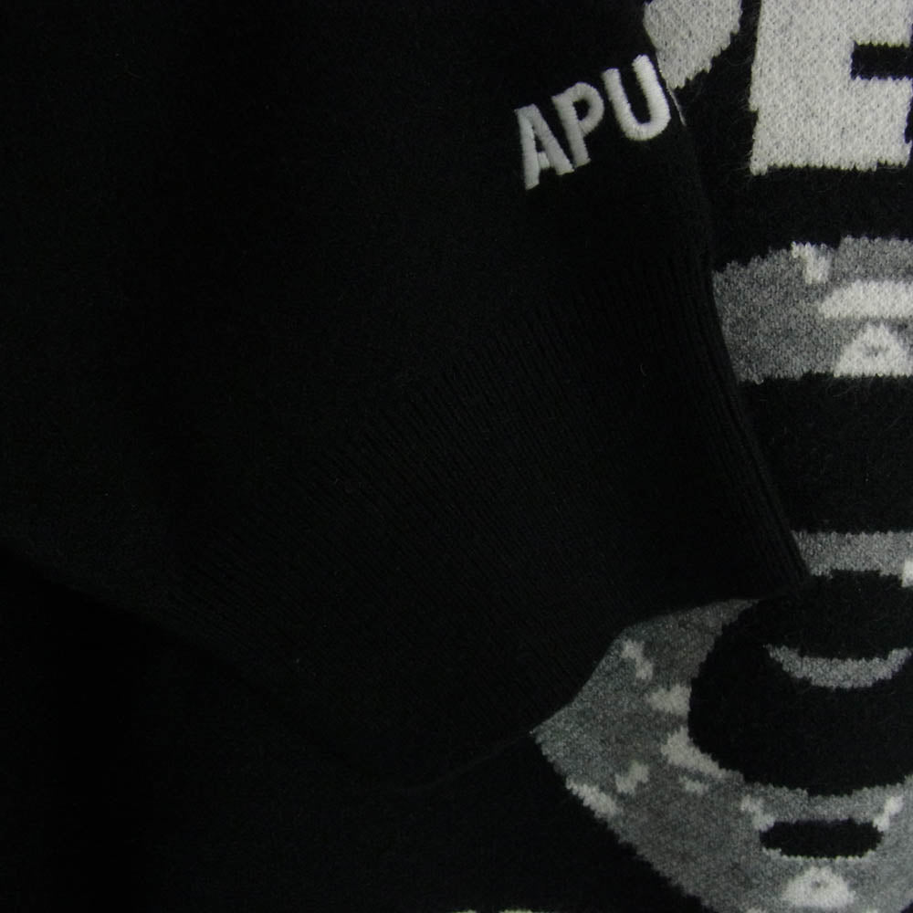 A BATHING APE アベイシングエイプ AAPKNMB370XXN 【フェイクバスターズ鑑定済】AAPENOW moonface logo crew neck knit pullover エーエイプ ナウ ムーンフェイス ロゴ クルーネック ニット プルオーバー セーター ブラック系 L【中古】