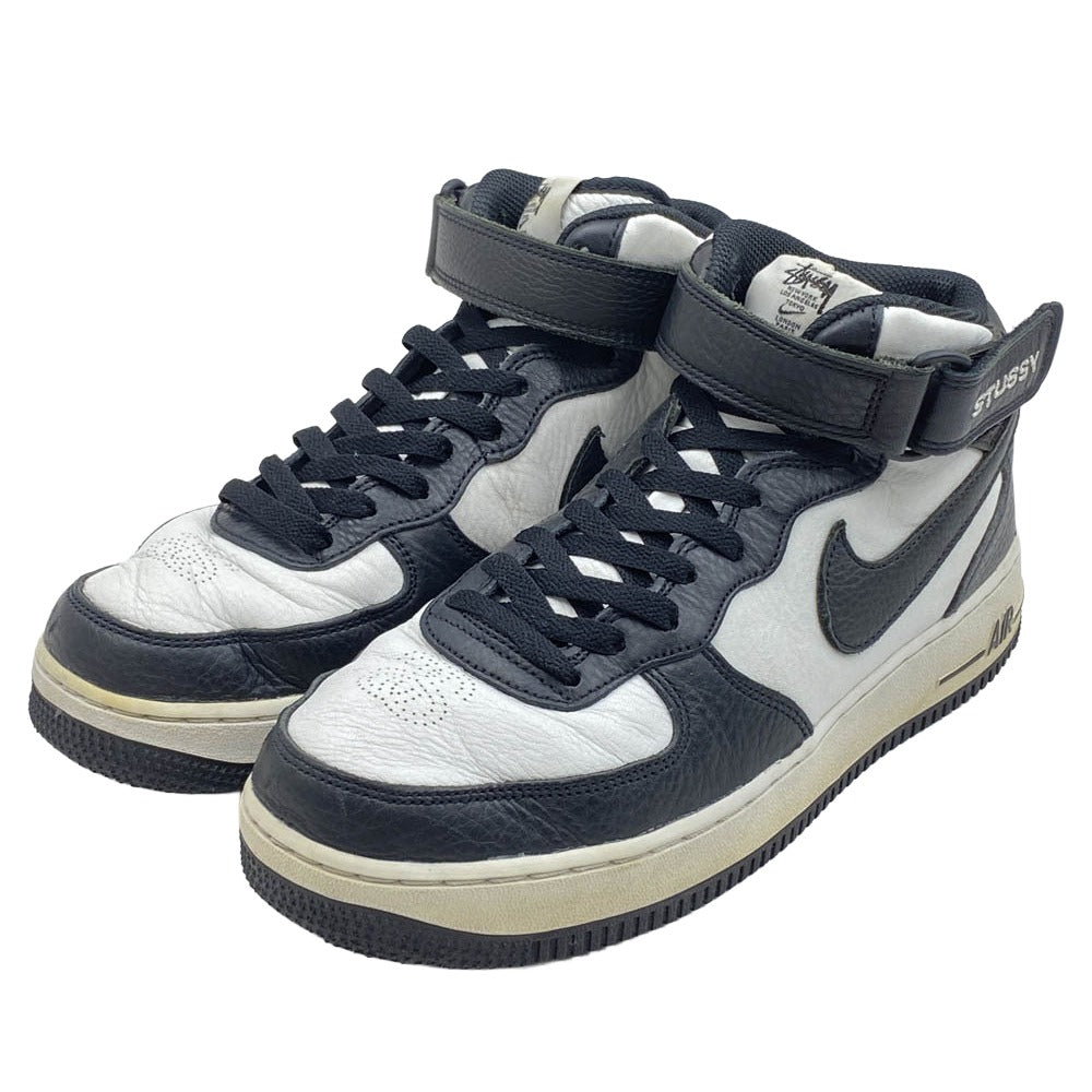 NIKE ナイキ DJ7840-002 × Stussy Air Force 1 Mid Black and Light Bone【フェイクバスターズ鑑定済】ステューシー ナイキ エアフォース1 ミッド ブラック アンド ライトボーン ハイカット スニーカー ブラック系 ホワイト系 27.5cm【中古】