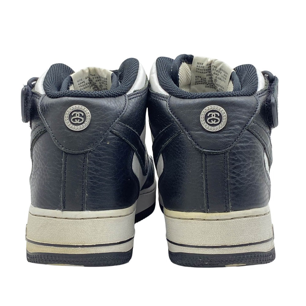 NIKE ナイキ DJ7840-002 × Stussy Air Force 1 Mid Black and Light Bone【フェイクバスターズ鑑定済】ステューシー ナイキ エアフォース1 ミッド ブラック アンド ライトボーン ハイカット スニーカー ブラック系 ホワイト系 27.5cm【中古】