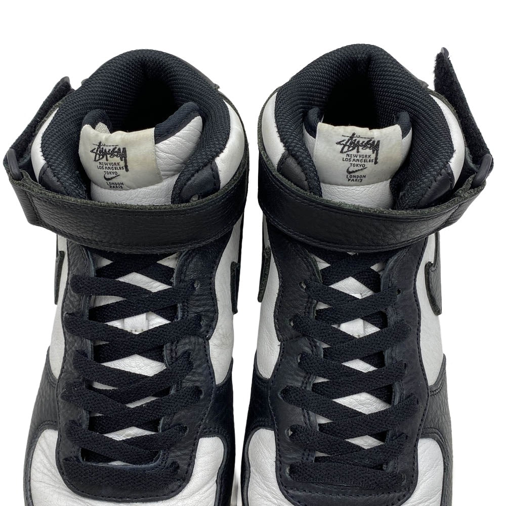 NIKE ナイキ DJ7840-002 × Stussy Air Force 1 Mid Black and Light Bone【フェイクバスターズ鑑定済】ステューシー ナイキ エアフォース1 ミッド ブラック アンド ライトボーン ハイカット スニーカー ブラック系 ホワイト系 27.5cm【中古】