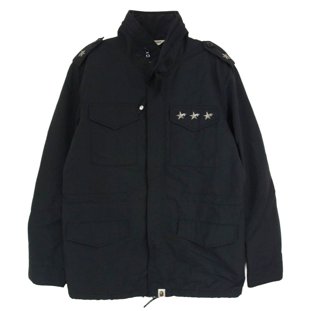 A BATHING APE アベイシングエイプ BAPESTA ベイプスタ スタッズ M-65 ナイロン フィールド ジャケット ブラック系 M【中古】