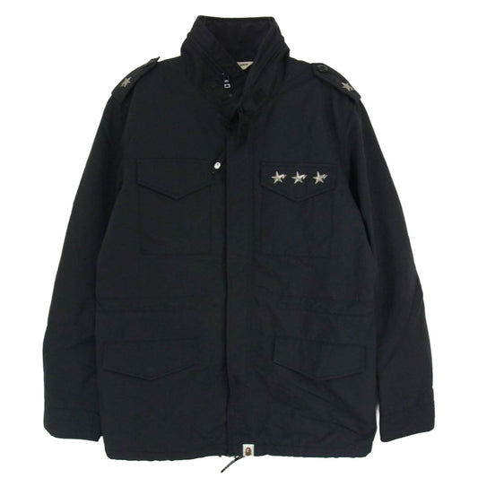 A BATHING APE アベイシングエイプ BAPESTA ベイプスタ スタッズ M-65 ナイロン フィールド ジャケット ブラック系 M【中古】