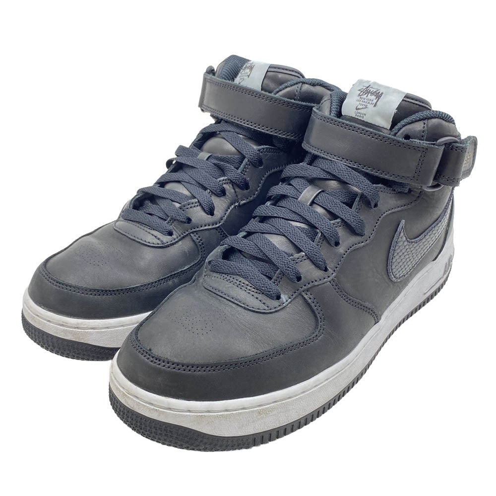 NIKE ナイキ STUSSY ステューシー DJ7840-001 × Stussy Air Force 1 Mid Black 【フェイクバスターズ鑑定済】ステューシー ナイキ エアフォース1 ミッド ブラック ハイカット スニーカー ブラック系 27.5cm【中古】