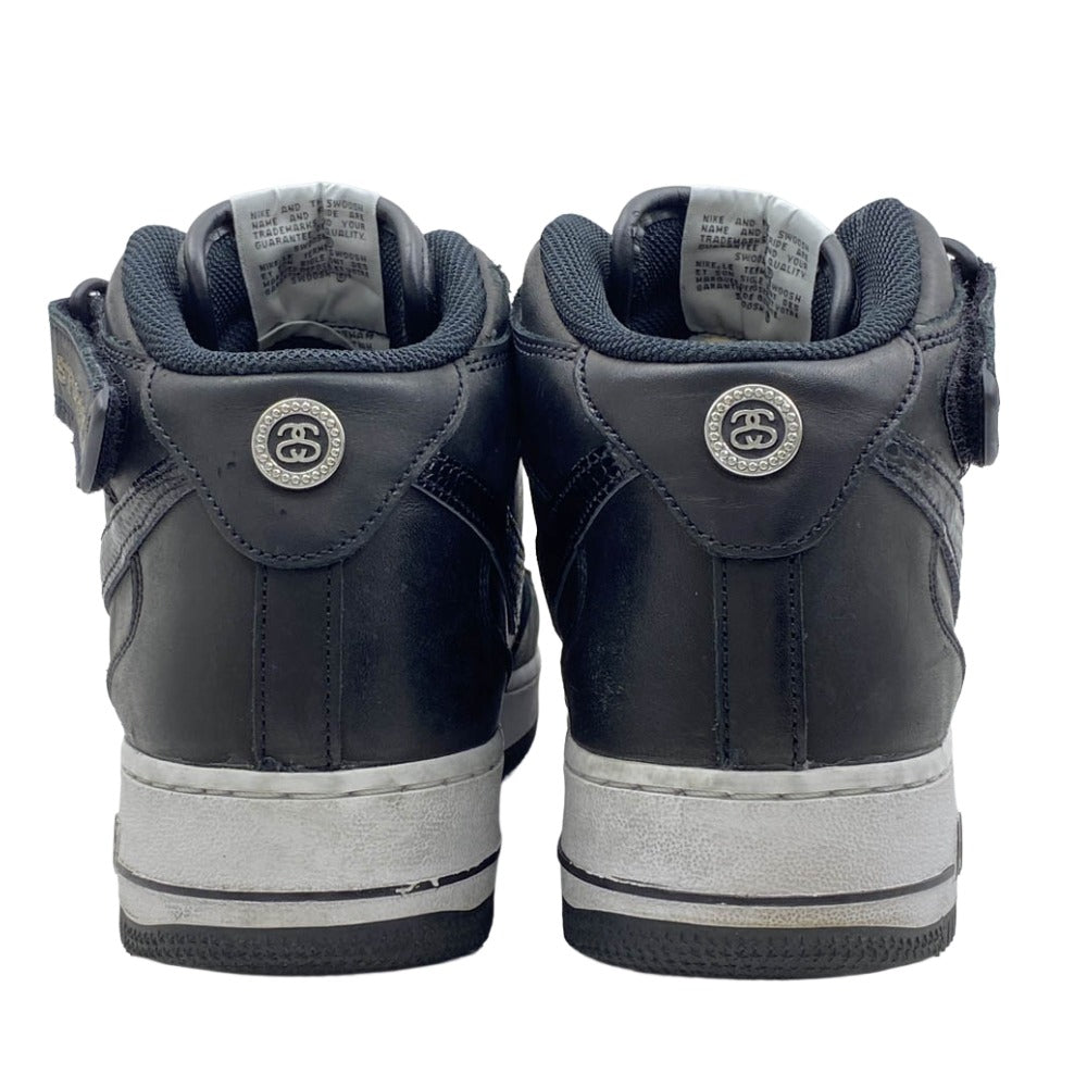 NIKE ナイキ STUSSY ステューシー DJ7840-001 × Stussy Air Force 1 Mid Black 【フェイクバスターズ鑑定済】ステューシー ナイキ エアフォース1 ミッド ブラック ハイカット スニーカー ブラック系 27.5cm【中古】