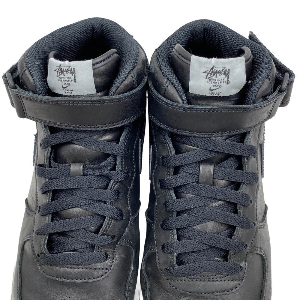 NIKE ナイキ STUSSY ステューシー DJ7840-001 × Stussy Air Force 1 Mid Black 【フェイクバスターズ鑑定済】ステューシー ナイキ エアフォース1 ミッド ブラック ハイカット スニーカー ブラック系 27.5cm【中古】