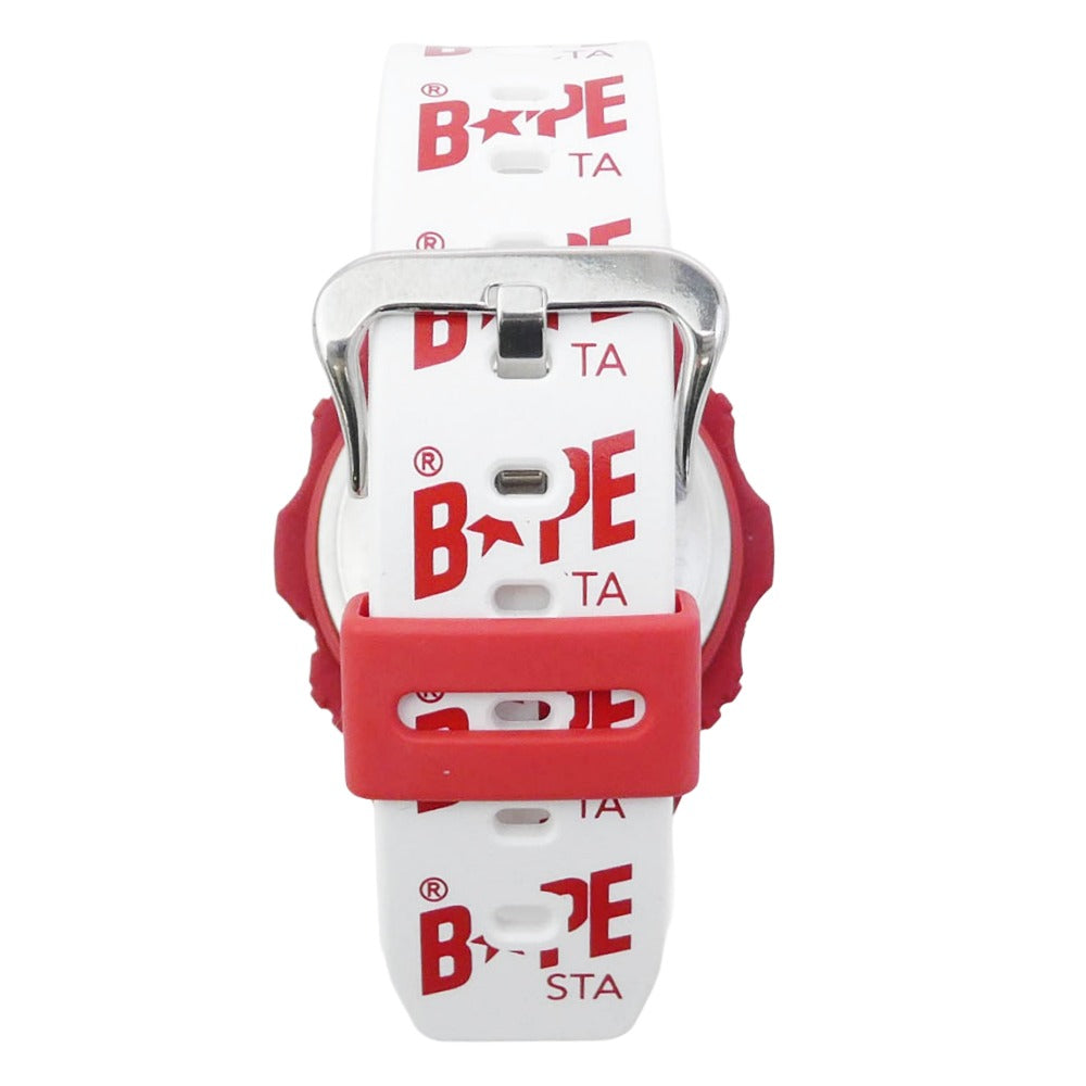 A BATHING APE アベイシングエイプ DW-5750E × CASIO G-SHOCK カシオ ジーショック 丸型 カラーカモ レッドカモ ウオッチ 腕時計 ホワイト系 レッド系【美品】【中古】
