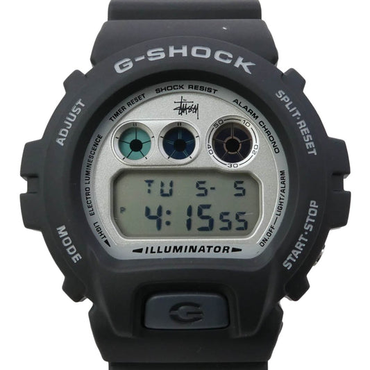 STUSSY ステューシー G-SHOCK ジーショック DW-6900STF-1 × CASIO G-SHOCK 35th ANNIVERSARY カシオ ジーショック 35周年記念 1stタイプ 初代カラー 復刻 ウオッチ 腕時計 ブラック系【美品】【中古】