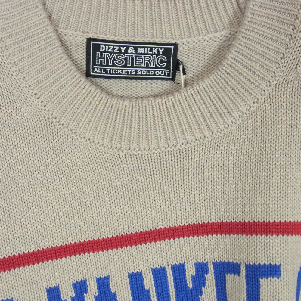 HYSTERIC GLAMOUR ヒステリックグラマー 26SS 02261NS01 DIZZY & MILKY インターシャ編み ディジー アンド ミルキー コットン セーター ニット ベージュ系 L【新古品】【未使用】【中古】