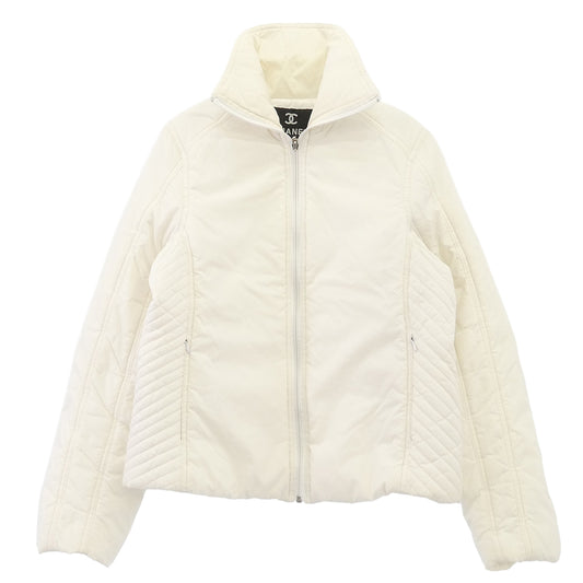 CHANEL シャネル CCマーク ココマーク ロゴ スタンドカラー 中綿 ジップアップ ナイロン ジャケット オフホワイト系 XL【中古】