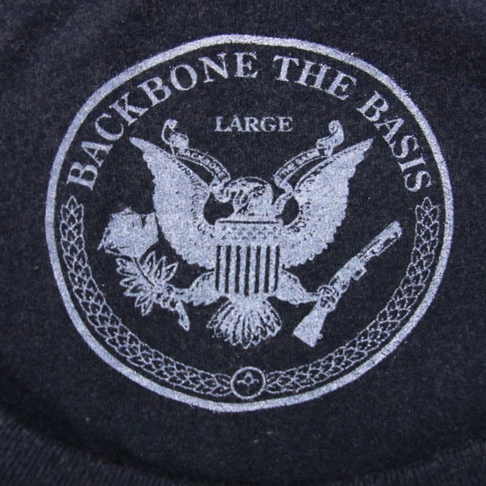 BACK BONE THE BASIS バックボーンザベイシス バックプリント SS 半袖 Tシャツ 黒系 チャコール系 L【中古】