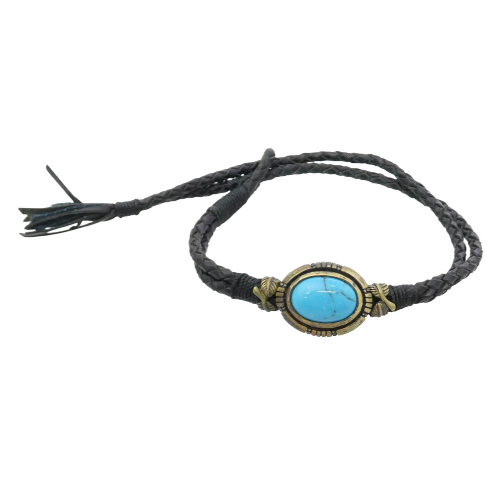 Sympathy of Soul シンパシーオブソウル × SCHORL 石付 レザーブレード ブレスレット ブラック系 ライトブルー系【中古】