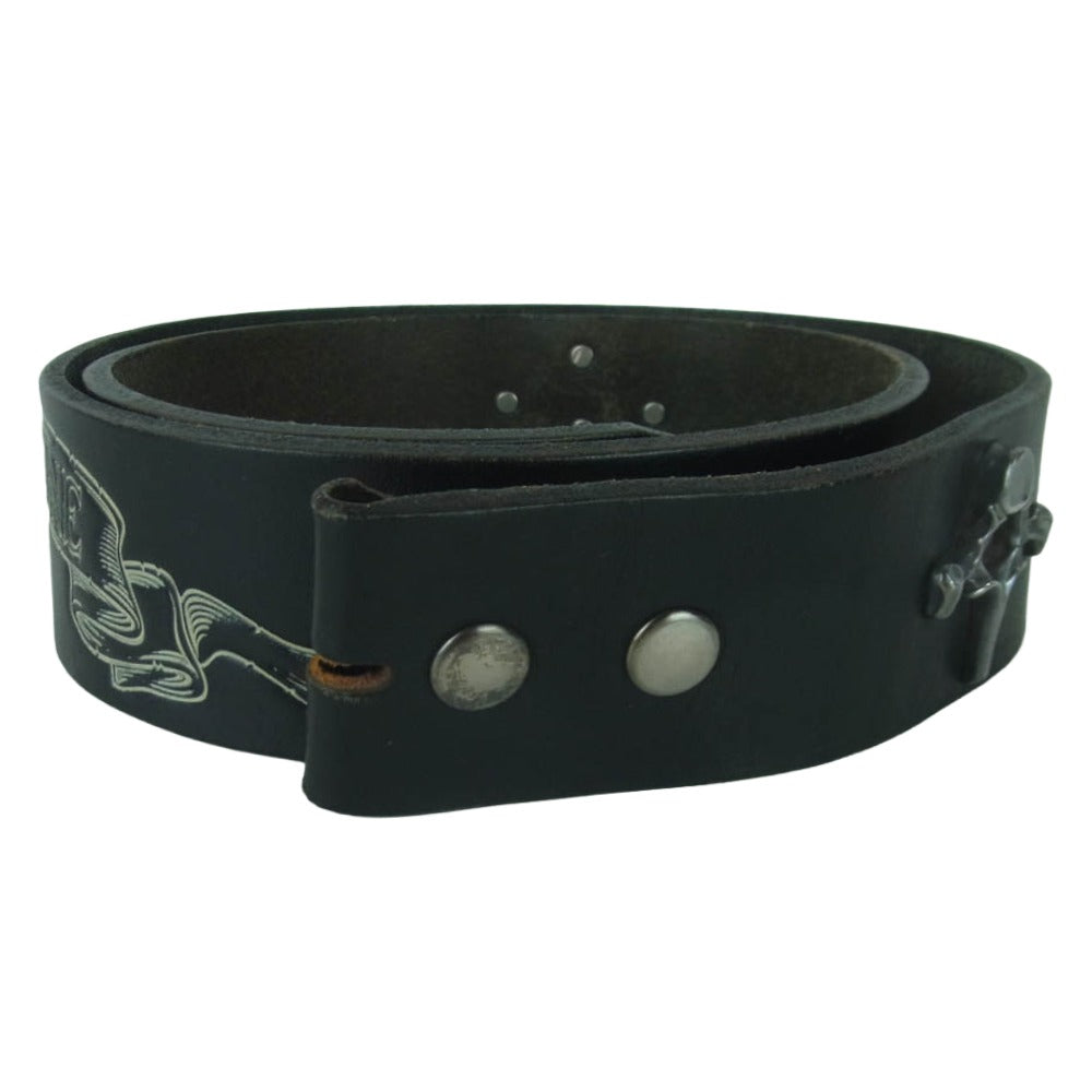 BACKBONE バックボーン ロゴ シルバーパーツ付き レザー ベルト ブラック系【中古】