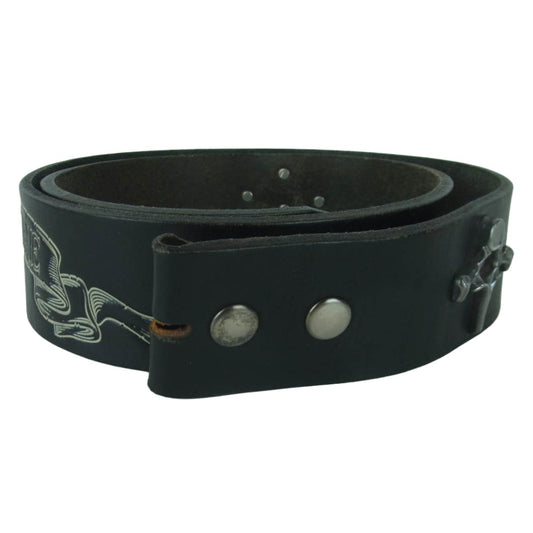 BACKBONE バックボーン ロゴ シルバーパーツ付き レザー ベルト ブラック系【中古】