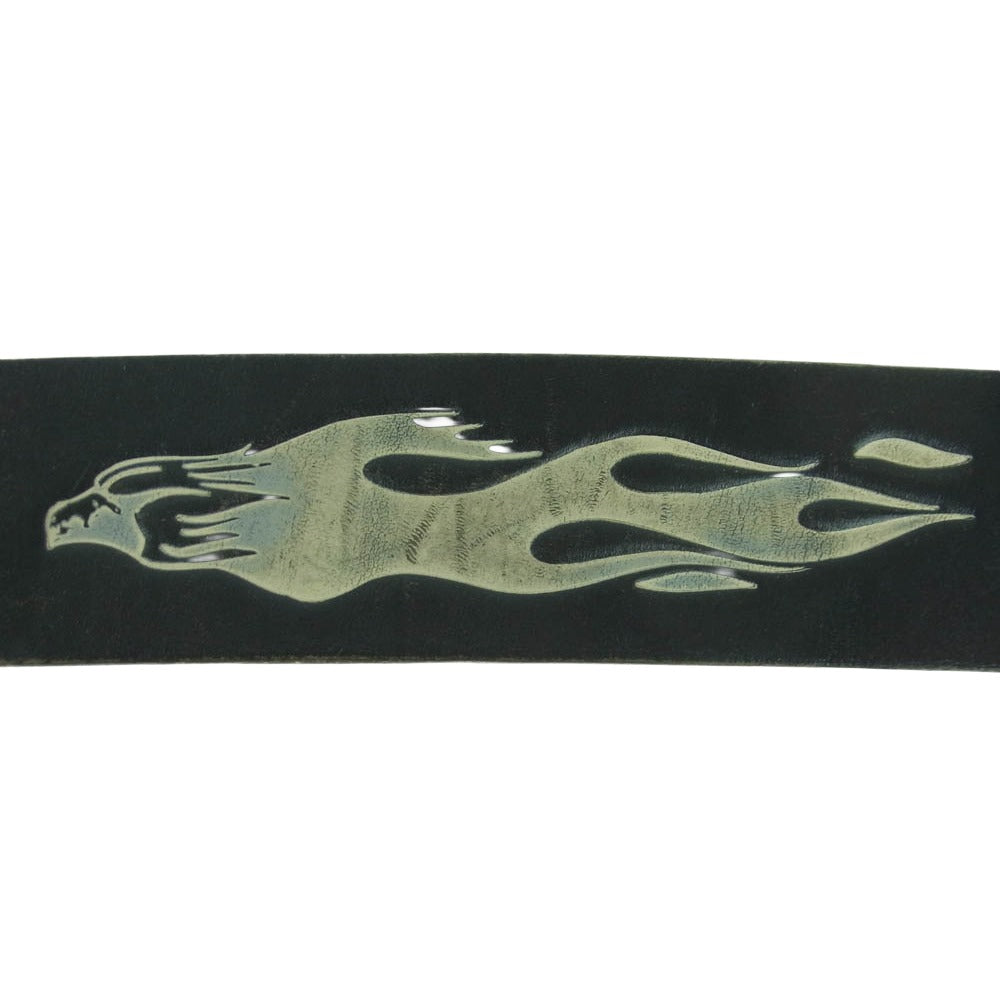 BACKBONE バックボーン ロゴ シルバーパーツ付き レザー ベルト ブラック系【中古】