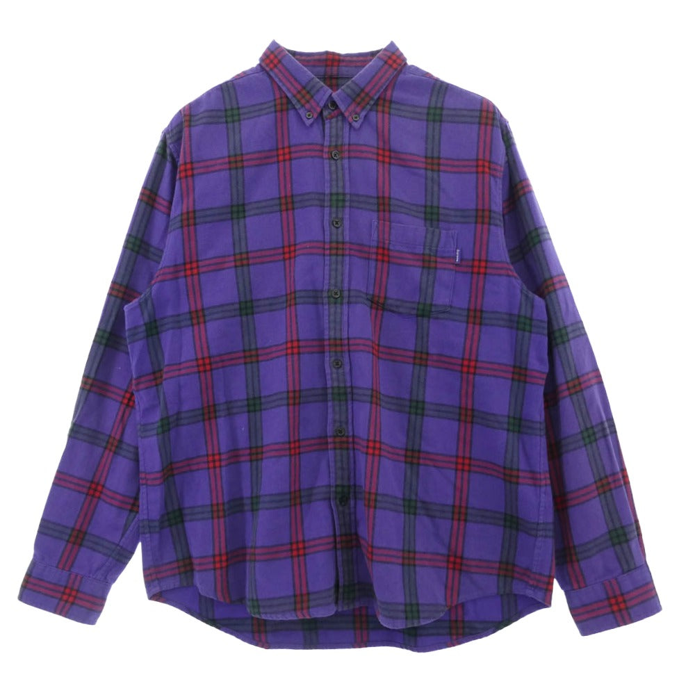 Supreme シュプリーム 19AW Tartan Flannel Shirt タータン フランネル チェック シャツ パープル系 L【中古】