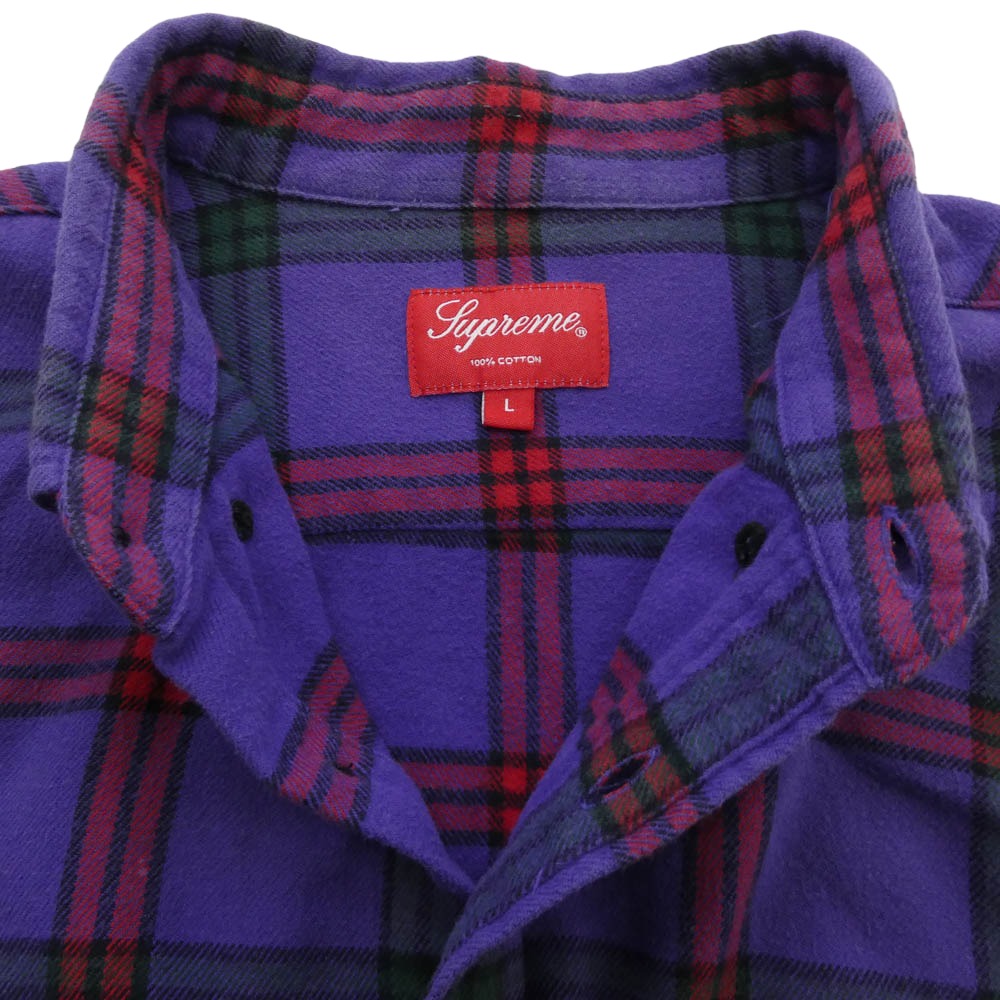 Supreme シュプリーム 19AW Tartan Flannel Shirt タータン フランネル チェック シャツ パープル系 L【中古】