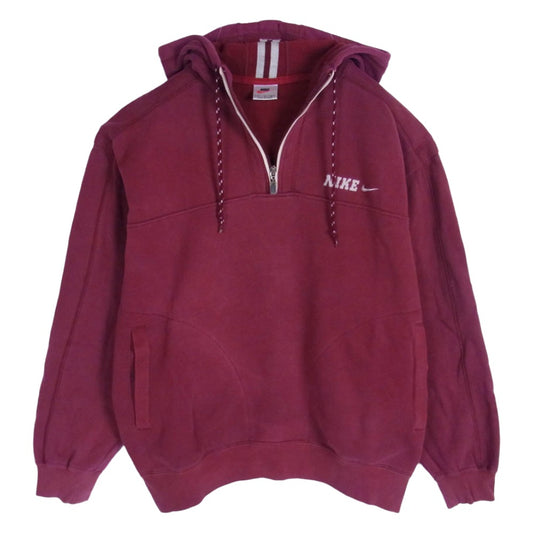 NIKE ナイキ 銀タグ ハーフジップ プルオーバー パーカー スウェット エンジ系 L【中古】