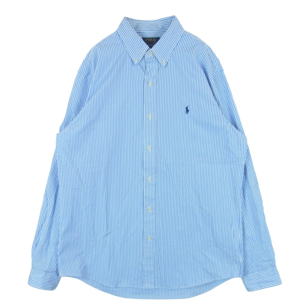 POLO RALPH LAUREN ポロ・ラルフローレン ボタンダウン ストライプ 長袖 シャツ ベトナム製 ライトブルー系 ホワイト系 L【中古】