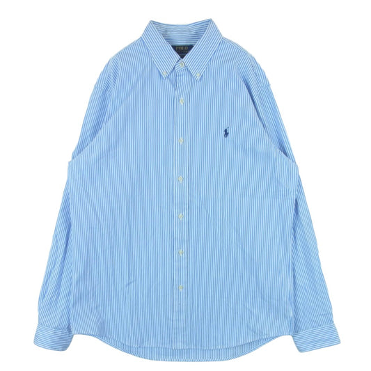 POLO RALPH LAUREN ポロ・ラルフローレン ボタンダウン ストライプ 長袖 シャツ ベトナム製 ライトブルー系 ホワイト系 L【中古】