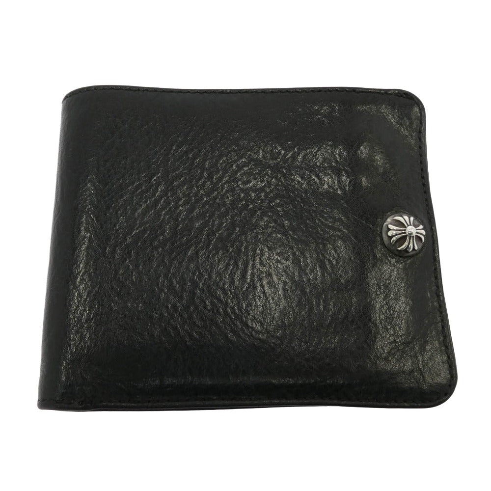 CHROME HEARTS クロムハーツ（原本無） 1SNAP 1スナップ クロスボールボタン レザー コンパクト ウォレット ブラック系 シルバー系【中古】