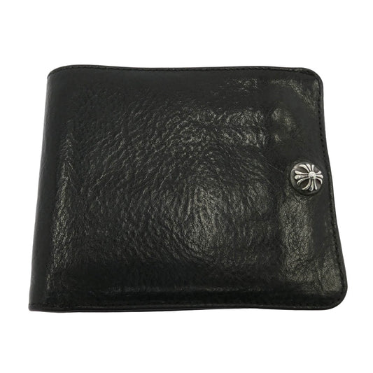 CHROME HEARTS クロムハーツ（原本無） 1SNAP 1スナップ クロスボールボタン レザー コンパクト ウォレット ブラック系 シルバー系【中古】