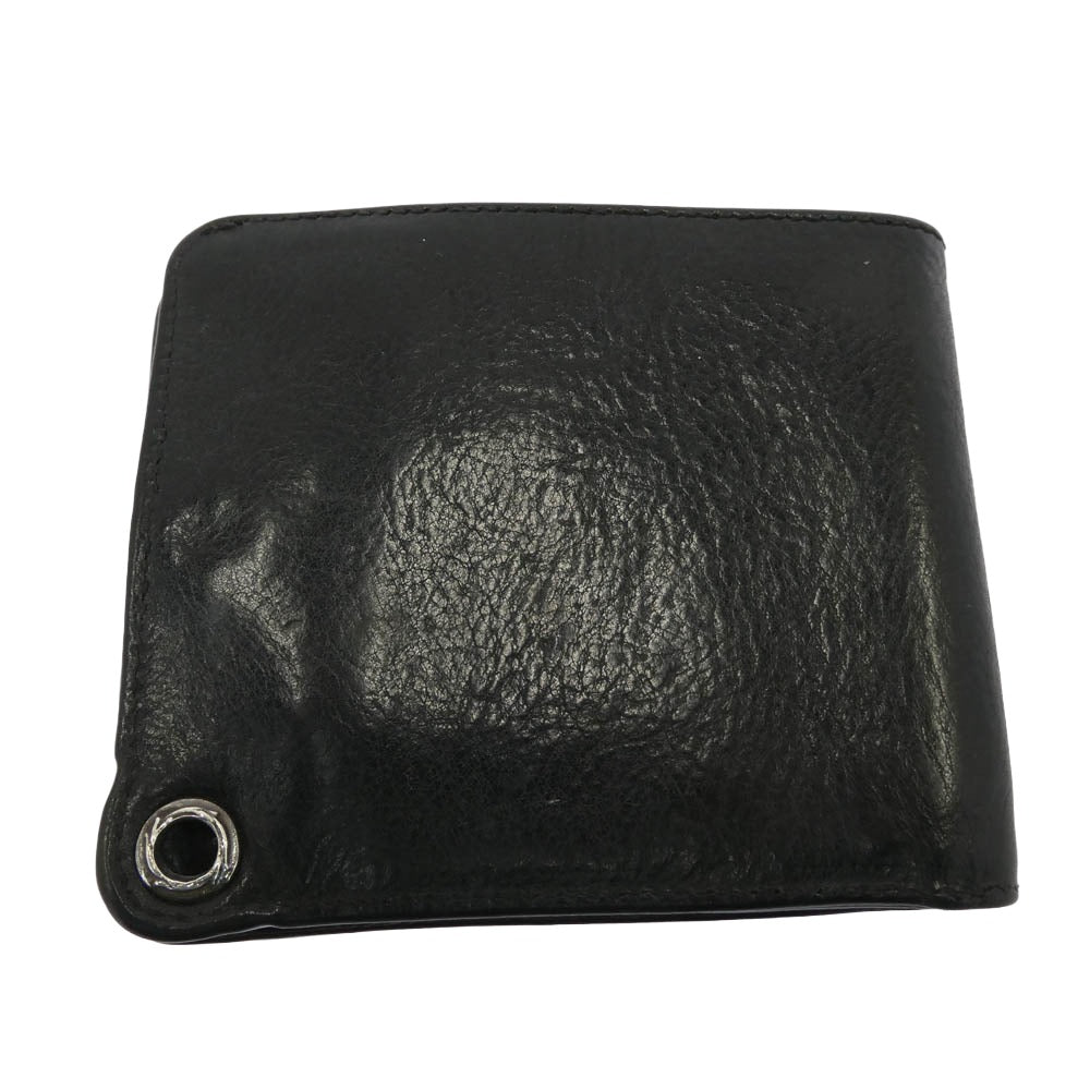 CHROME HEARTS クロムハーツ（原本無） 1SNAP 1スナップ クロスボールボタン レザー コンパクト ウォレット ブラック系 シルバー系【中古】