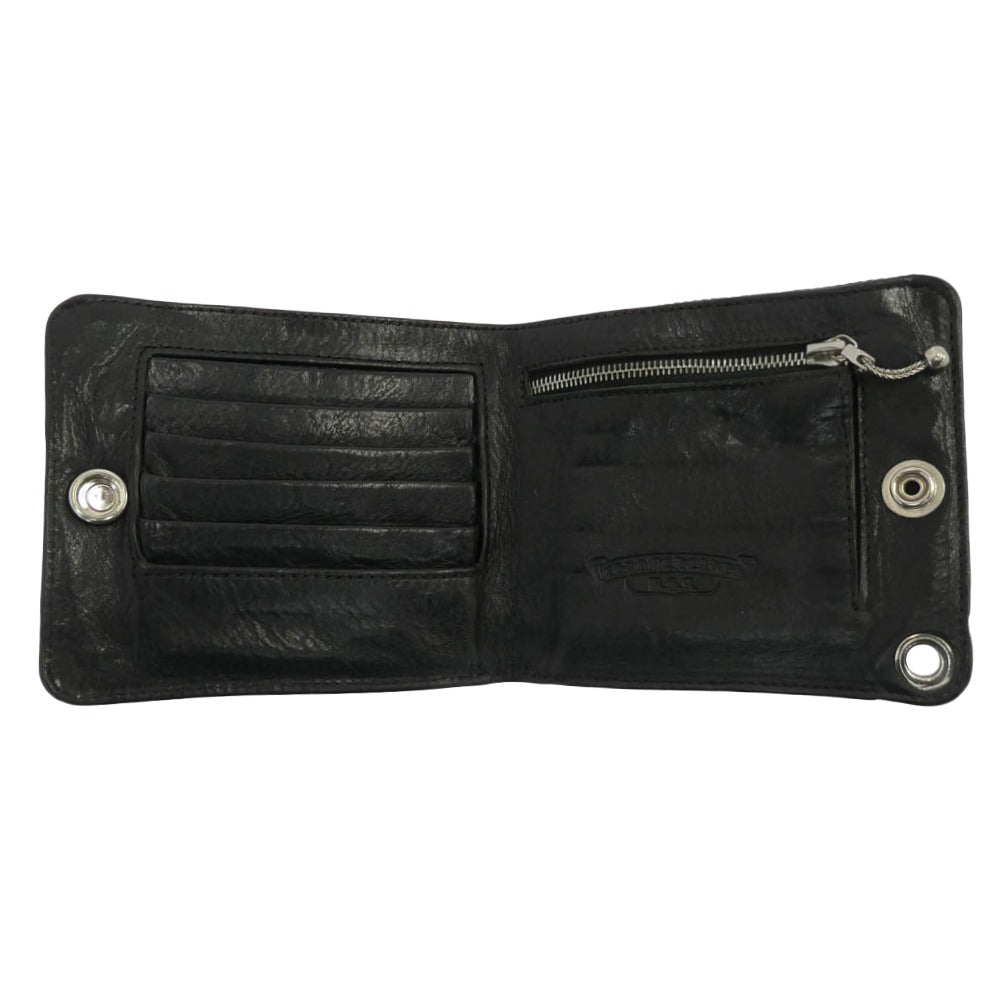 CHROME HEARTS クロムハーツ（原本無） 1SNAP 1スナップ クロスボールボタン レザー コンパクト ウォレット ブラック系 シルバー系【中古】