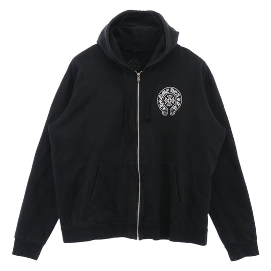 CHROME HEARTS クロムハーツ（原本無） MALIBU SWTSHRT PLVR マリブ限定 バックホースシュープリント ジップ パーカー ブラック系 XL【中古】